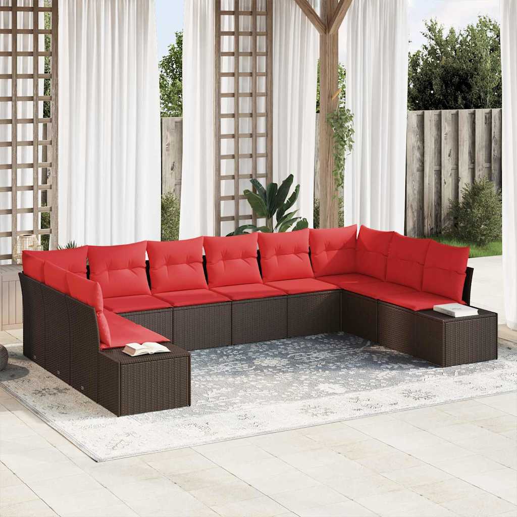Tuin Sofa Set met kussen 10 pcs Bruin poly rattan is nu te koop bij PeponiXL, paradijselijk wonen!