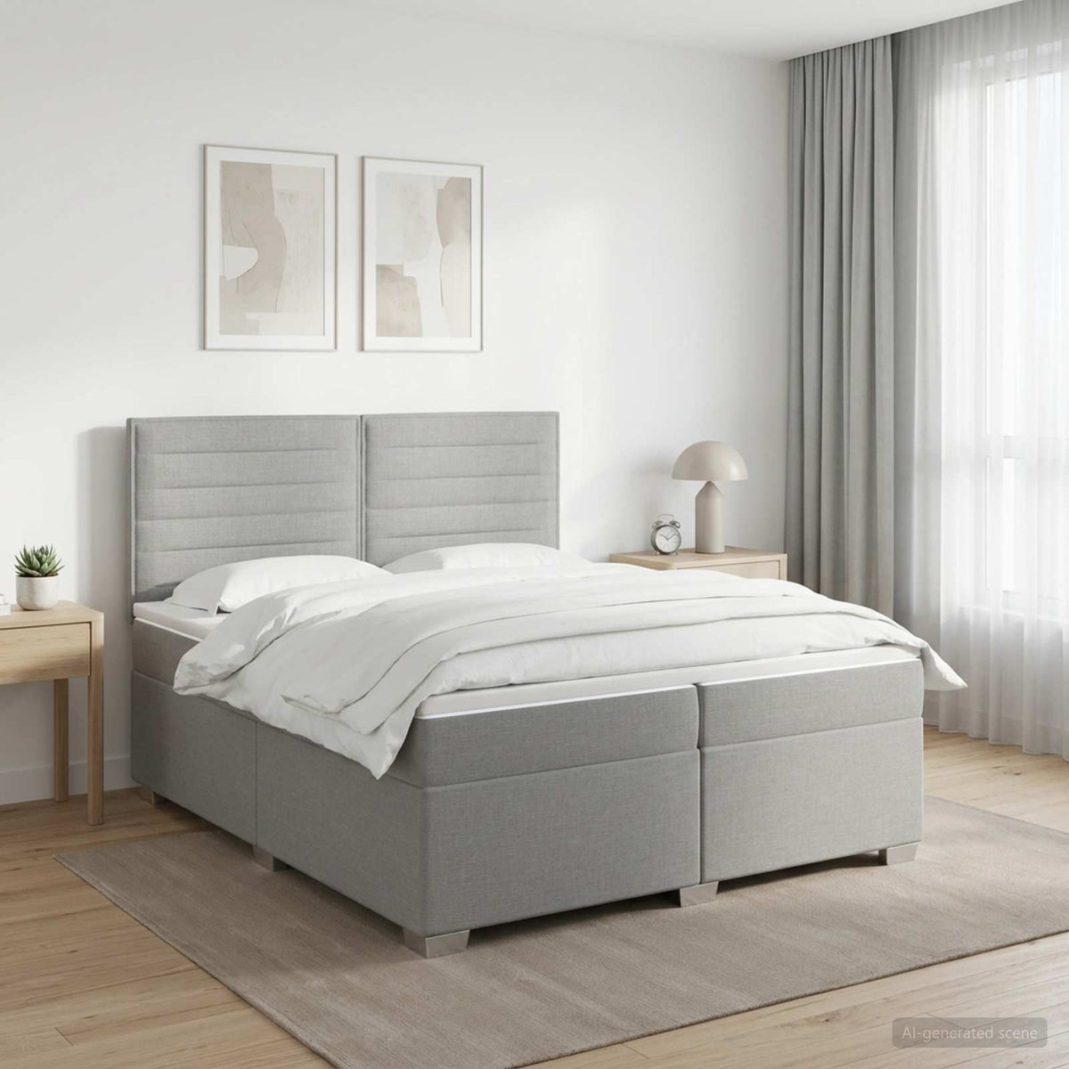 Boxspringbed met matras Lichtgrijs 200 x 200 cm Stof is nu te koop bij PeponiXL, paradijselijk wonen!