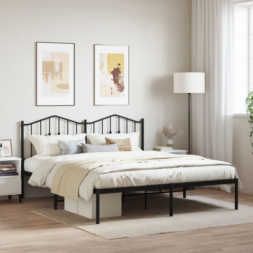Bedframe met hoofdbord metaal zwart 160x200 cm is nu te koop bij PeponiXL, paradijselijk wonen!