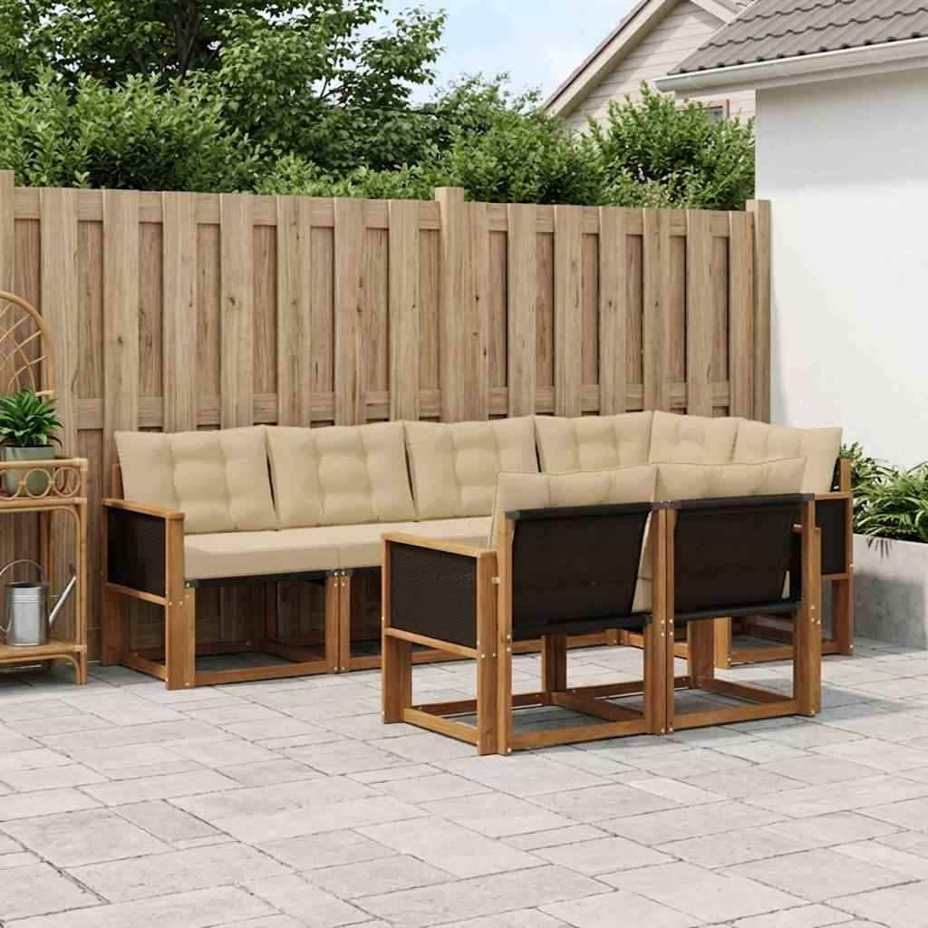 Buiten bankenset met kussen 7 pcs Natuurlijk en Beige is nu te koop bij PeponiXL, paradijselijk wonen!