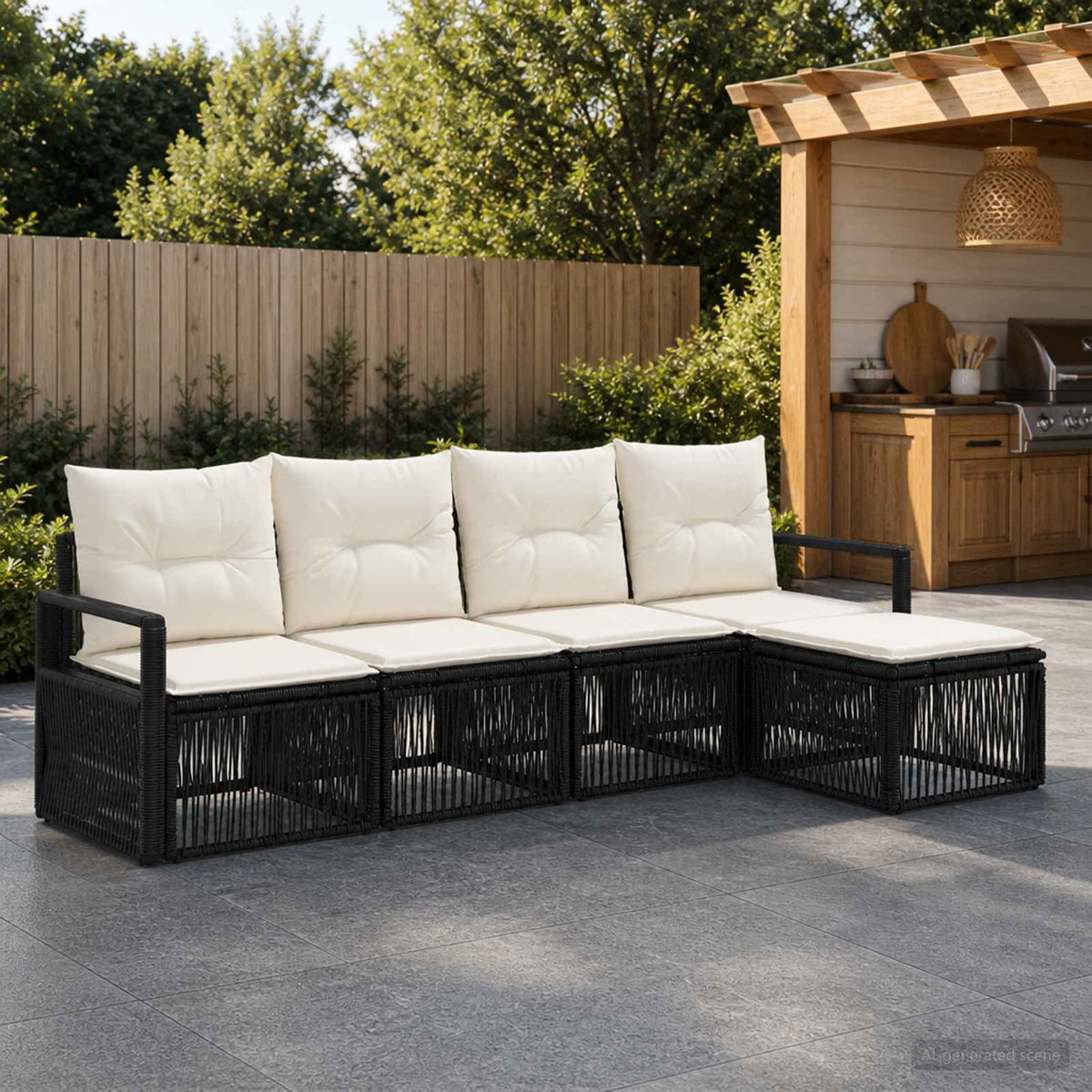Tuinbankenset 4 pcs Zwart poly rattan is nu te koop bij PeponiXL, paradijselijk wonen!