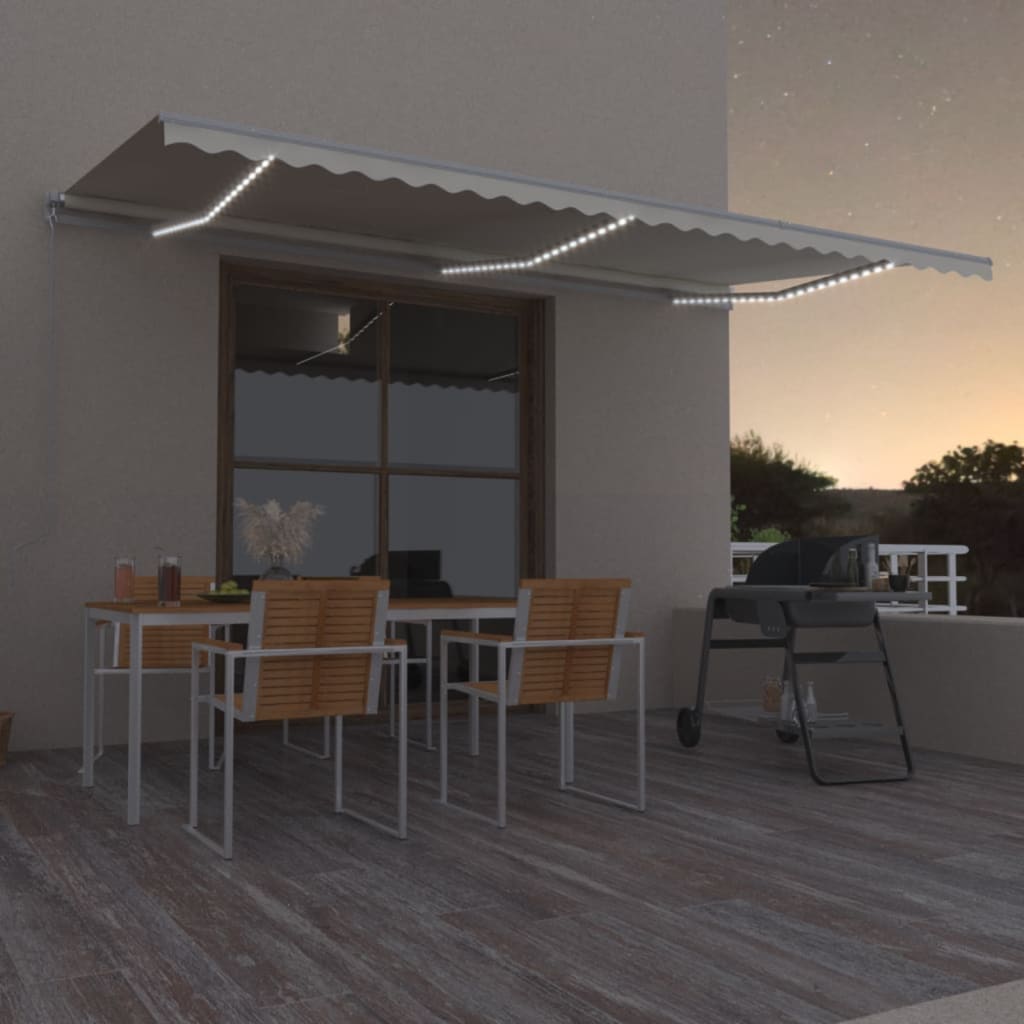 Luifel handmatig uittrekbaar met LED 600x350 cm crèmekleurig is nu te koop bij PeponiXL, paradijselijk wonen!