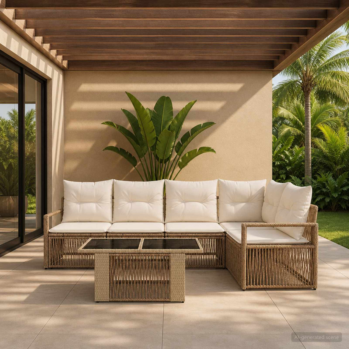 Tuinbankenset 6 st Beige en Crème Wit poly rattan is nu te koop bij PeponiXL, paradijselijk wonen!