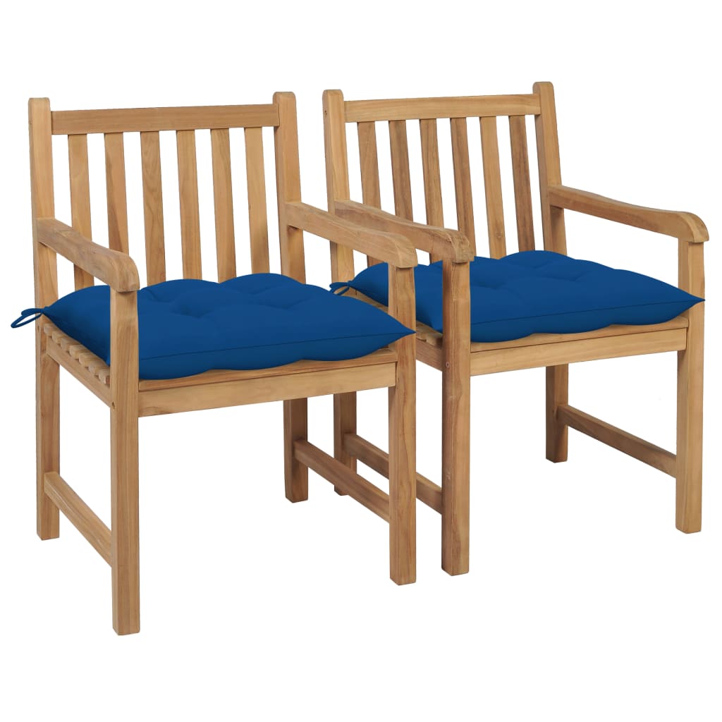 Tuinstoelen 2 st met blauwe kussens massief teakhout is nu te koop bij PeponiXL, paradijselijk wonen!