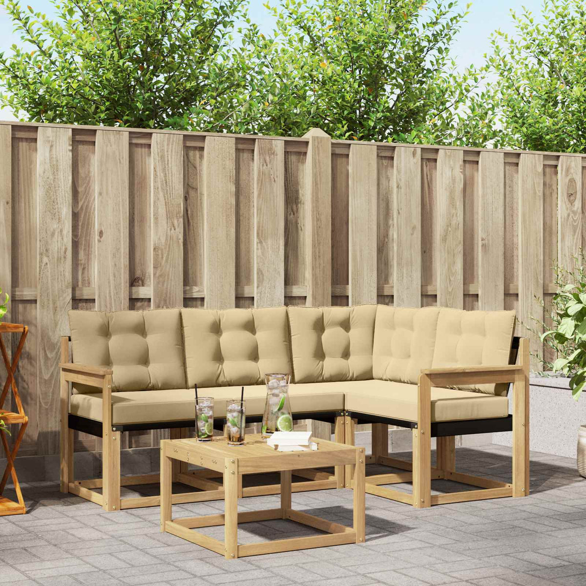 Buiten bankenset met kussen 5 pcs Wit en Beige is nu te koop bij PeponiXL, paradijselijk wonen!