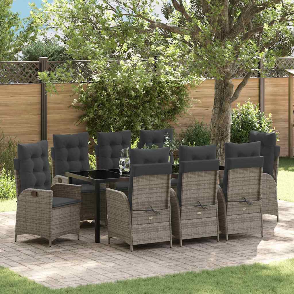 Tuin eettafelset met kussen 9 pcs Grijs poly rattan is nu te koop bij PeponiXL, paradijselijk wonen!