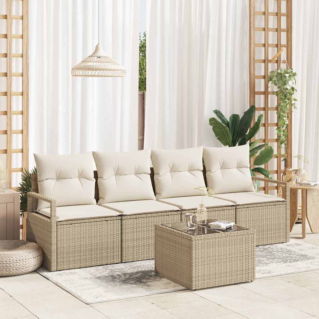 Bankstel 5 pcs Beige en Crème poly rattan is nu te koop bij PeponiXL, paradijselijk wonen!