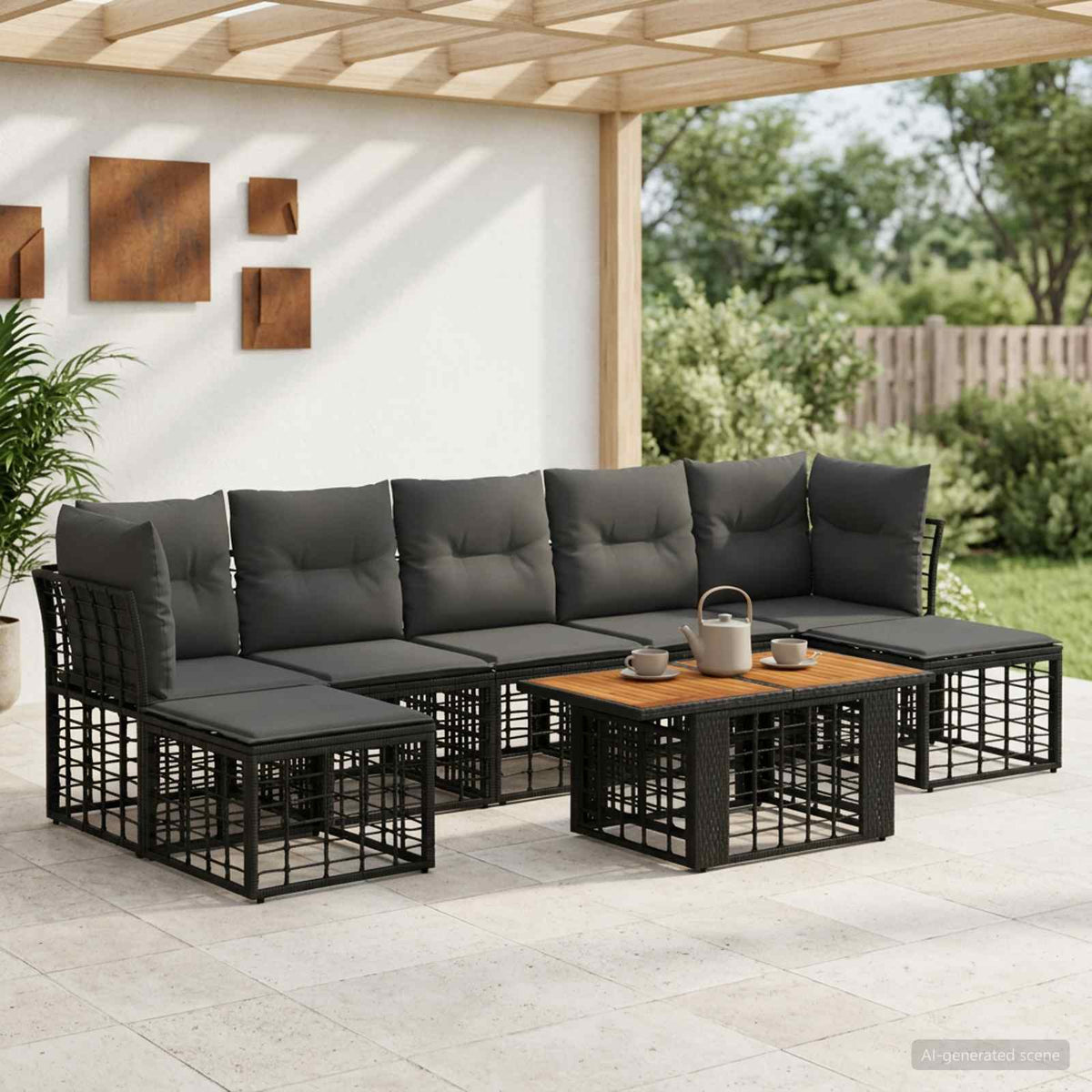 Tuinbankenset 8 st Zwart en Donkergrijs poly rattan is nu te koop bij PeponiXL, paradijselijk wonen!