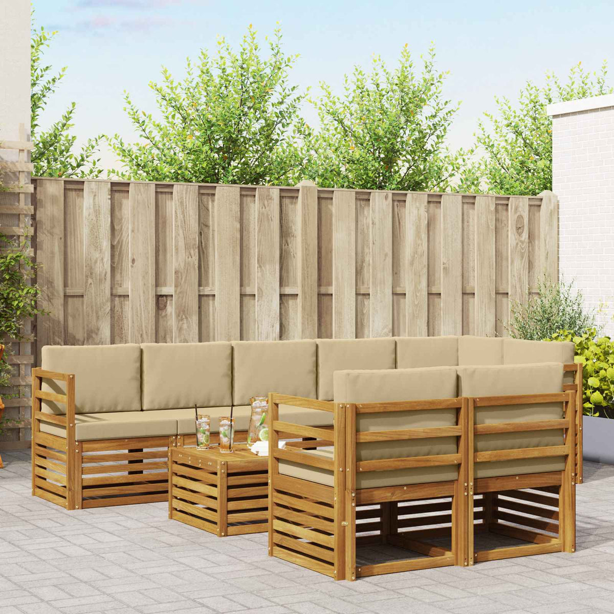 Sofa-Sets 9 pcs Natuurlijk en Beige Massief Acaciahout is nu te koop bij PeponiXL, paradijselijk wonen!