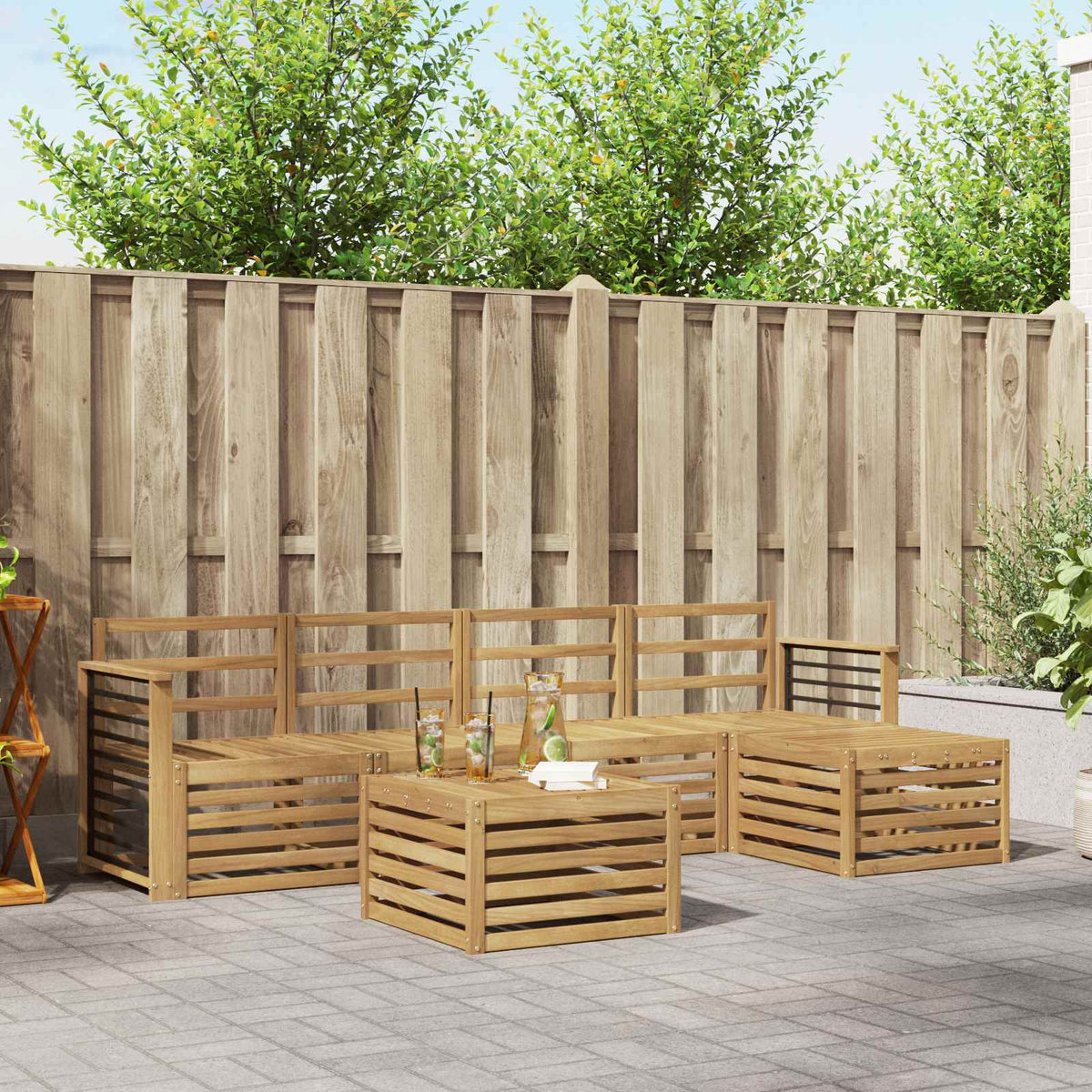 Buiten bankenset 6 pcs Wit Massief Acaciahout is nu te koop bij PeponiXL, paradijselijk wonen!