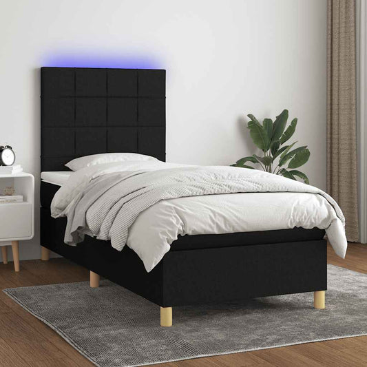 Boxspring met matras en LED stof zwart 90x200 cm is nu te koop bij PeponiXL, paradijselijk wonen!