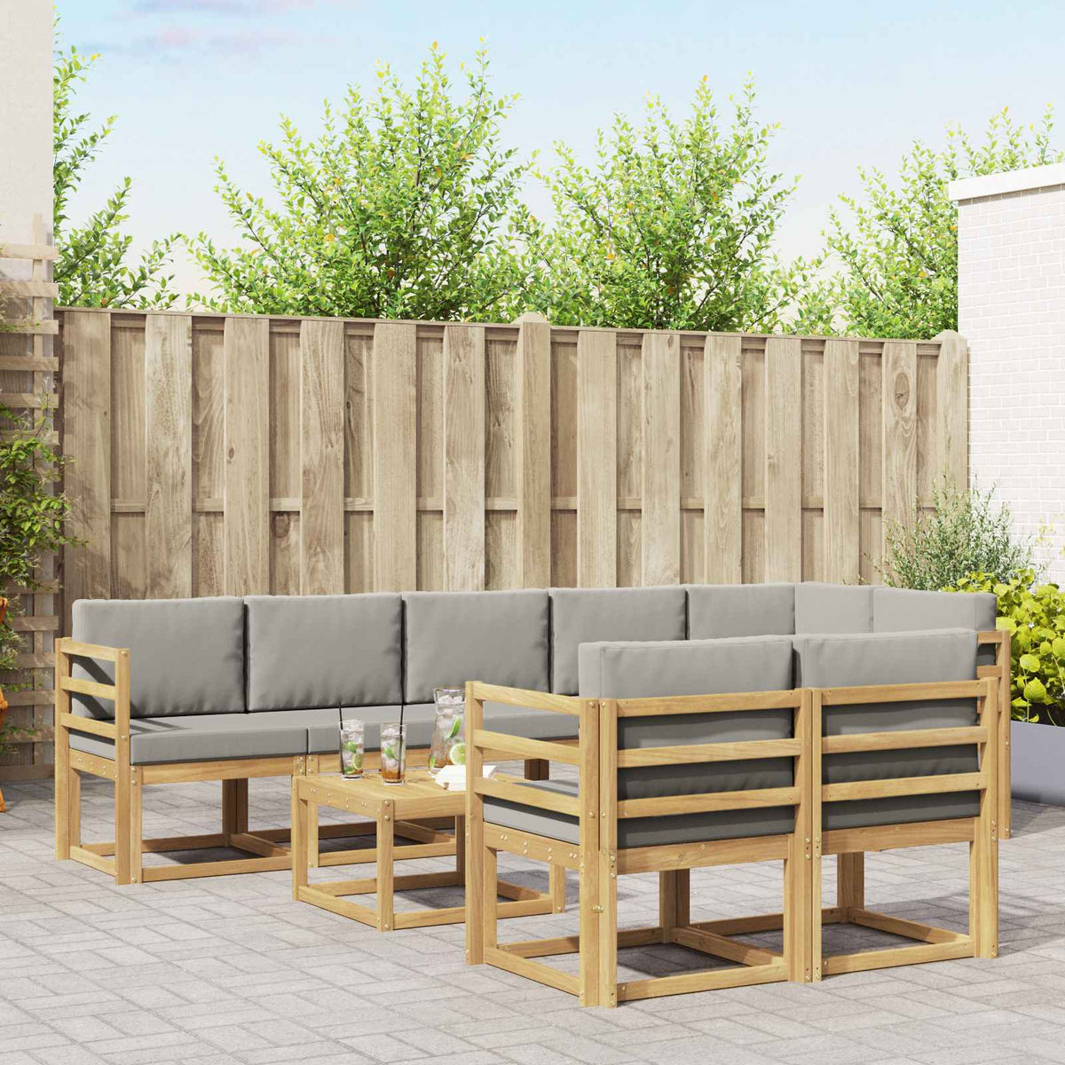 Buiten bankenset met kussen 9 pcs Wit en Lichtgrijs is nu te koop bij PeponiXL, paradijselijk wonen!