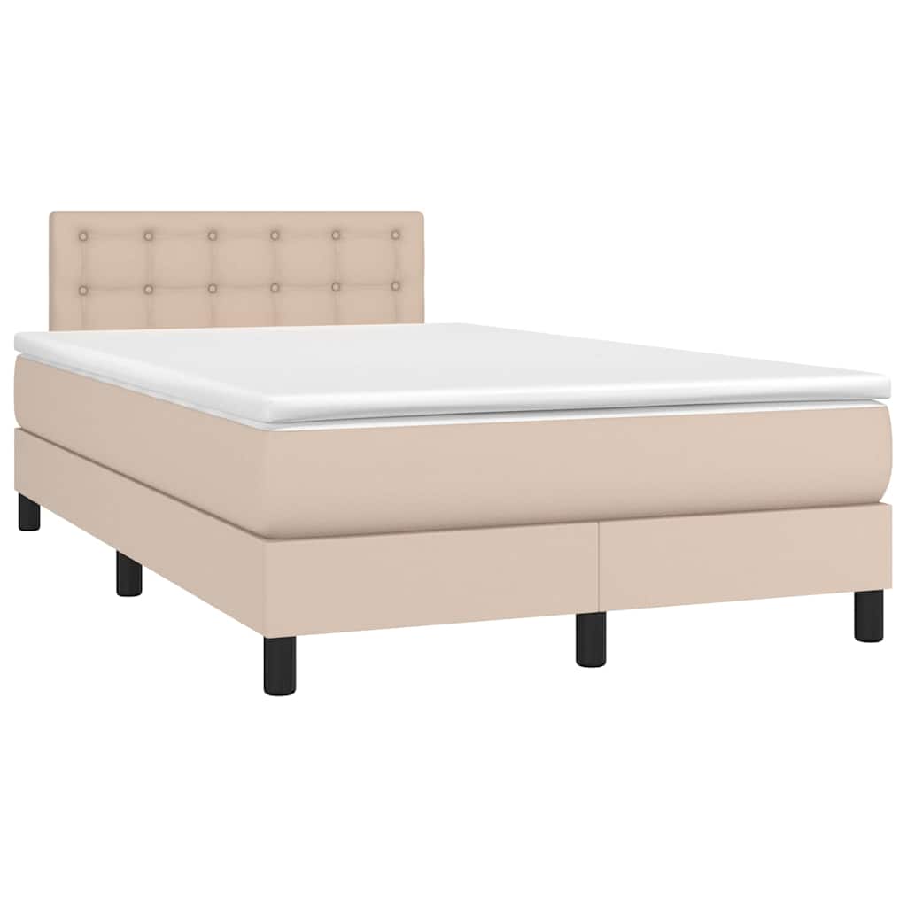 Boxspring met matras en LED kunstleer cappuccinokleur 120x190cm is nu te koop bij PeponiXL, paradijselijk wonen!