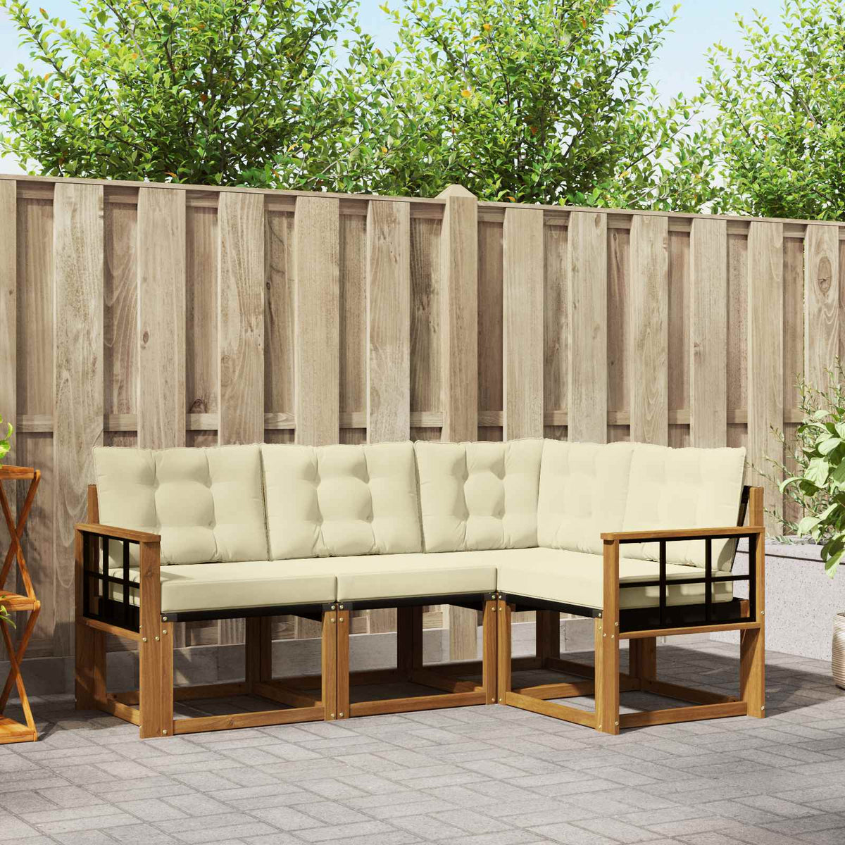 Buiten bankenset met kussen 4 pcs Natuurlijk en Crème is nu te koop bij PeponiXL, paradijselijk wonen!
