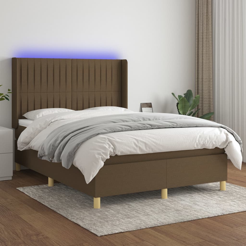 Boxspring met matras en LED stof donkerbruin 140x190 cm is nu te koop bij PeponiXL, paradijselijk wonen!