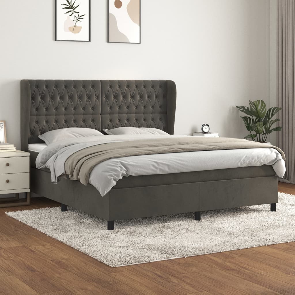 Boxspring met matras fluweel donkergrijs 180x200 cm is nu te koop bij PeponiXL, paradijselijk wonen!