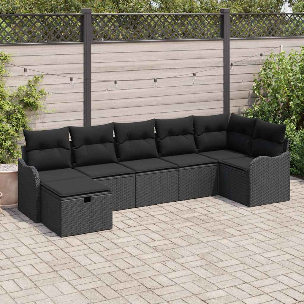 Bankstel met kussen met opslag 7 pcs Zwart poly rattan is nu te koop bij PeponiXL, paradijselijk wonen!