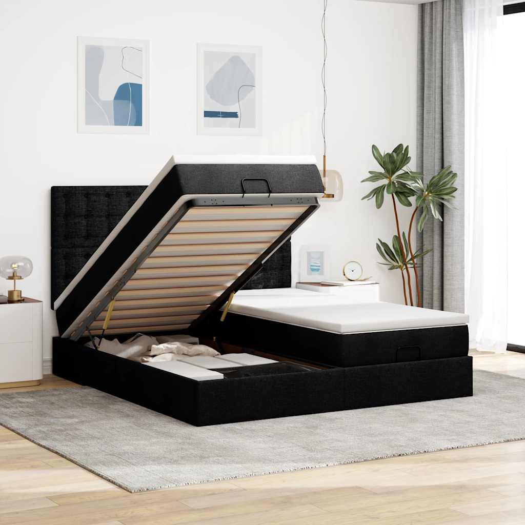 Ottoman bed met matrassen 180x200cm stof zwart is nu te koop bij PeponiXL, paradijselijk wonen!