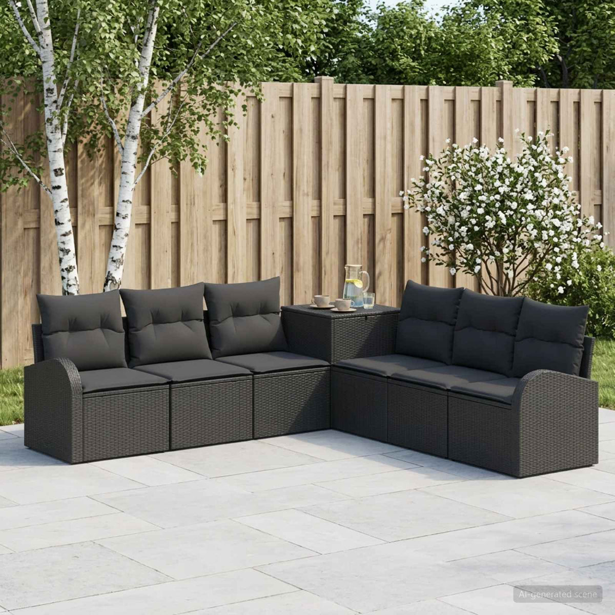 Bankstel 7 st Zwart Poly Rattan en Staal is nu te koop bij PeponiXL, paradijselijk wonen!