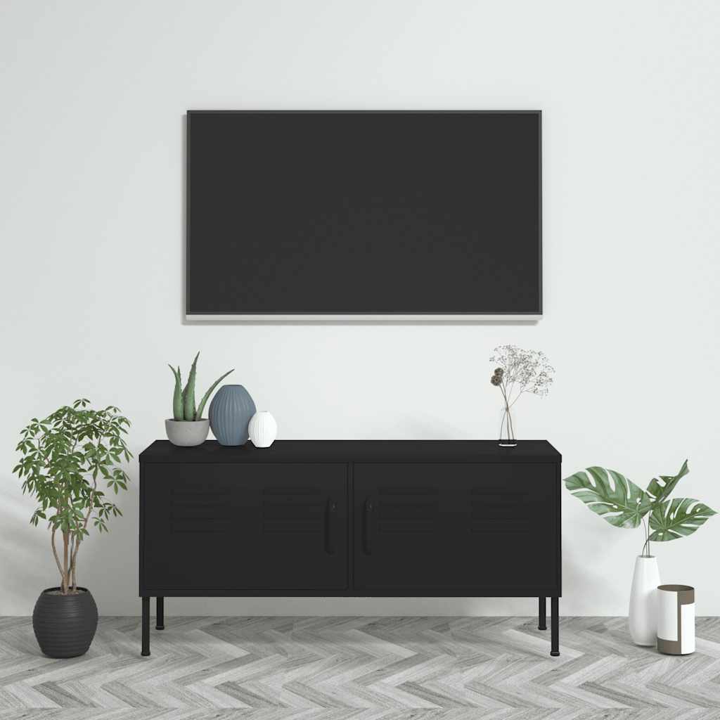 Tv-meubel 105x35x50 cm staal zwart is nu te koop bij PeponiXL, paradijselijk wonen!