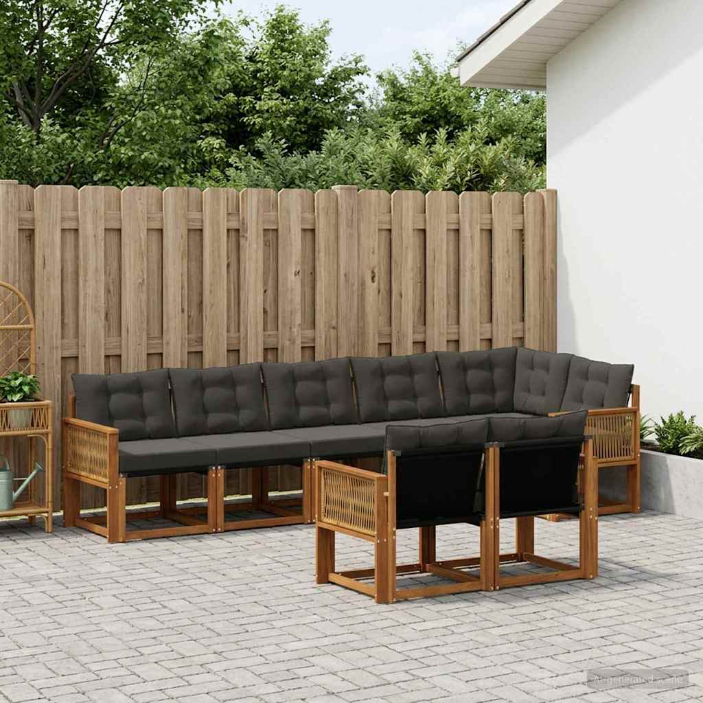Buiten bankenset met kussen 8 pcs Naturel en Zwart is nu te koop bij PeponiXL, paradijselijk wonen!
