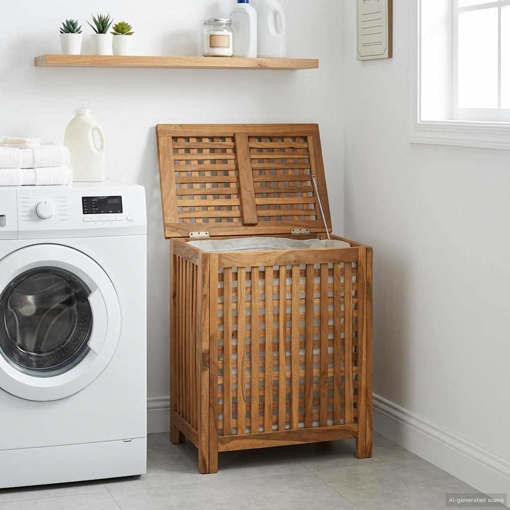 Wasmand Naturel 50 x 35 x 60 cm Massief Teakhout is nu te koop bij PeponiXL, paradijselijk wonen!