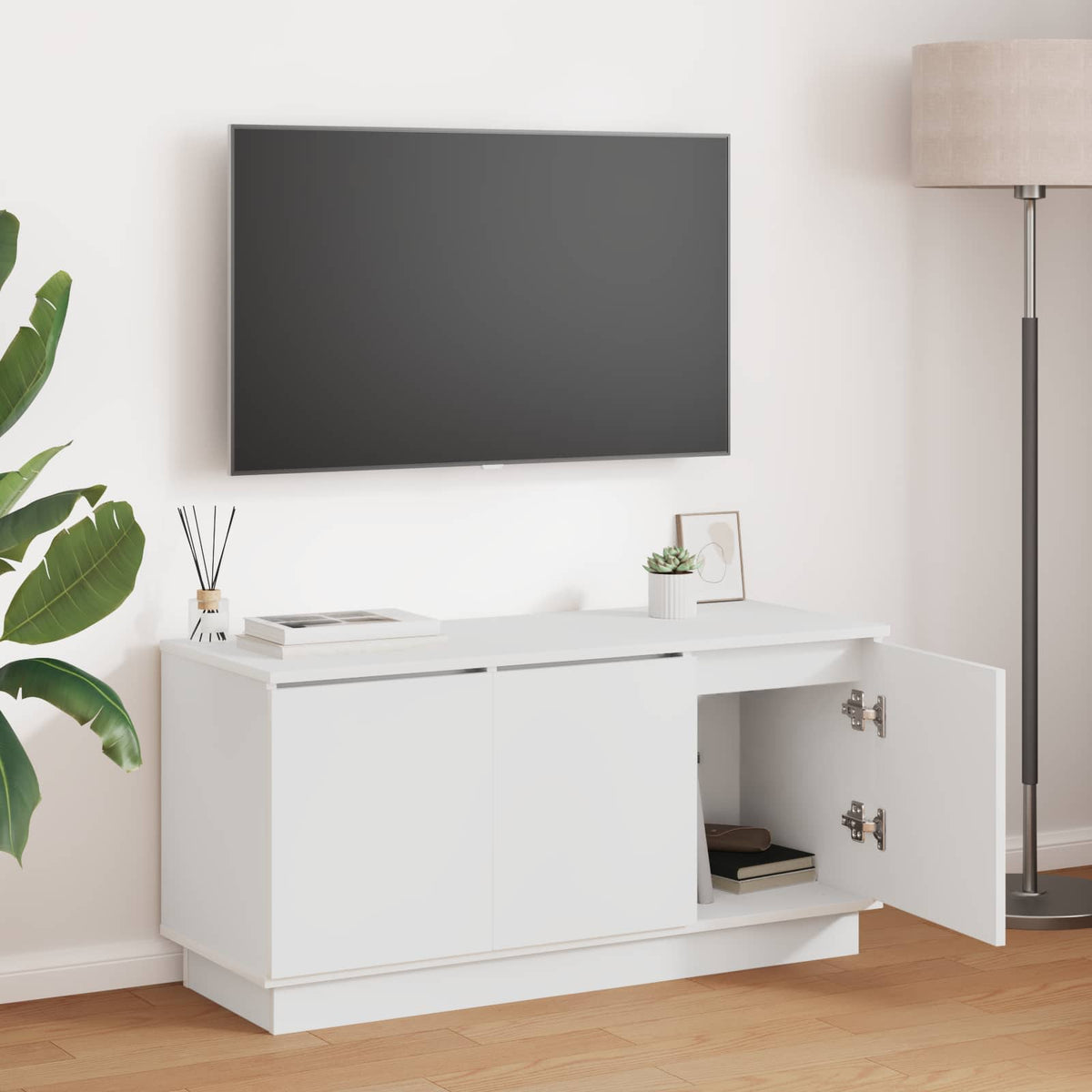 TV-kast met LED-striplichten Wit 100 x 38 x 49 cm Bewerkt hout is nu te koop bij PeponiXL, paradijselijk wonen!