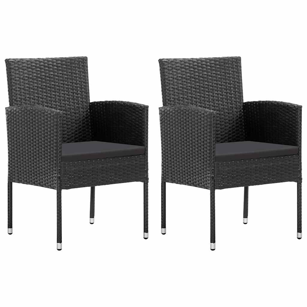 Tuinstoelen 2 st met zwarte kussens poly rattan zwart is nu te koop bij PeponiXL, paradijselijk wonen!