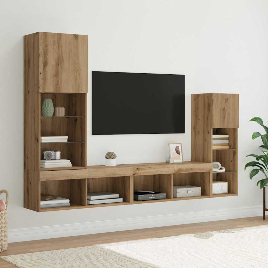 TV Wandmeubels Wandgemonteerd 4 pcs Artisan Eiken Bewerkt hout is nu te koop bij PeponiXL, paradijselijk wonen!