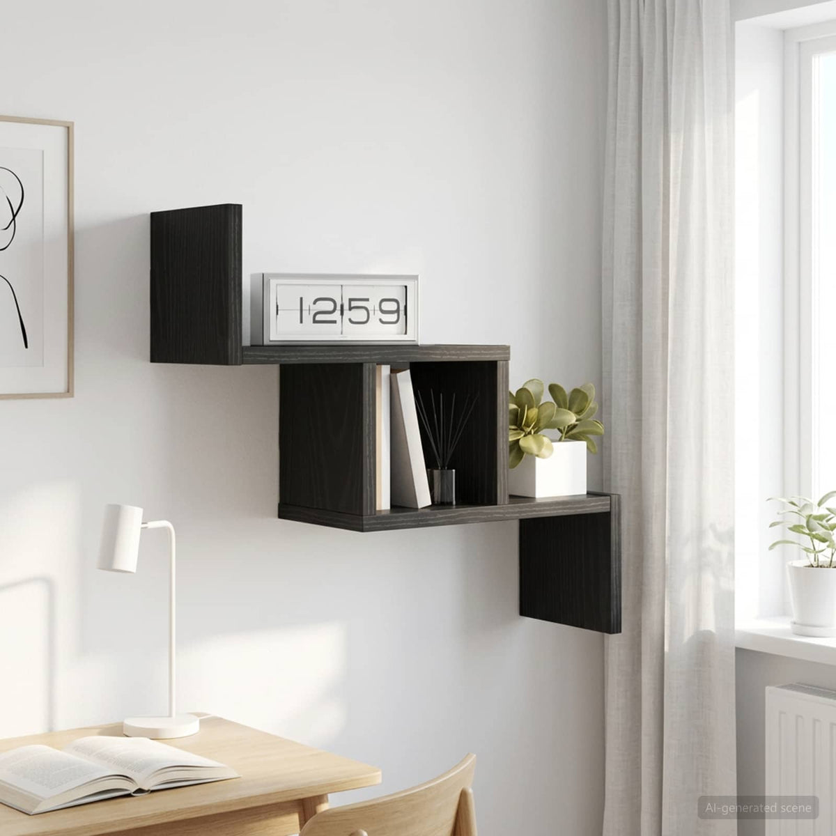 Wandplank Zwart eiken 48 x 15 x 42 cm Bewerkt hout is nu te koop bij PeponiXL, paradijselijk wonen!