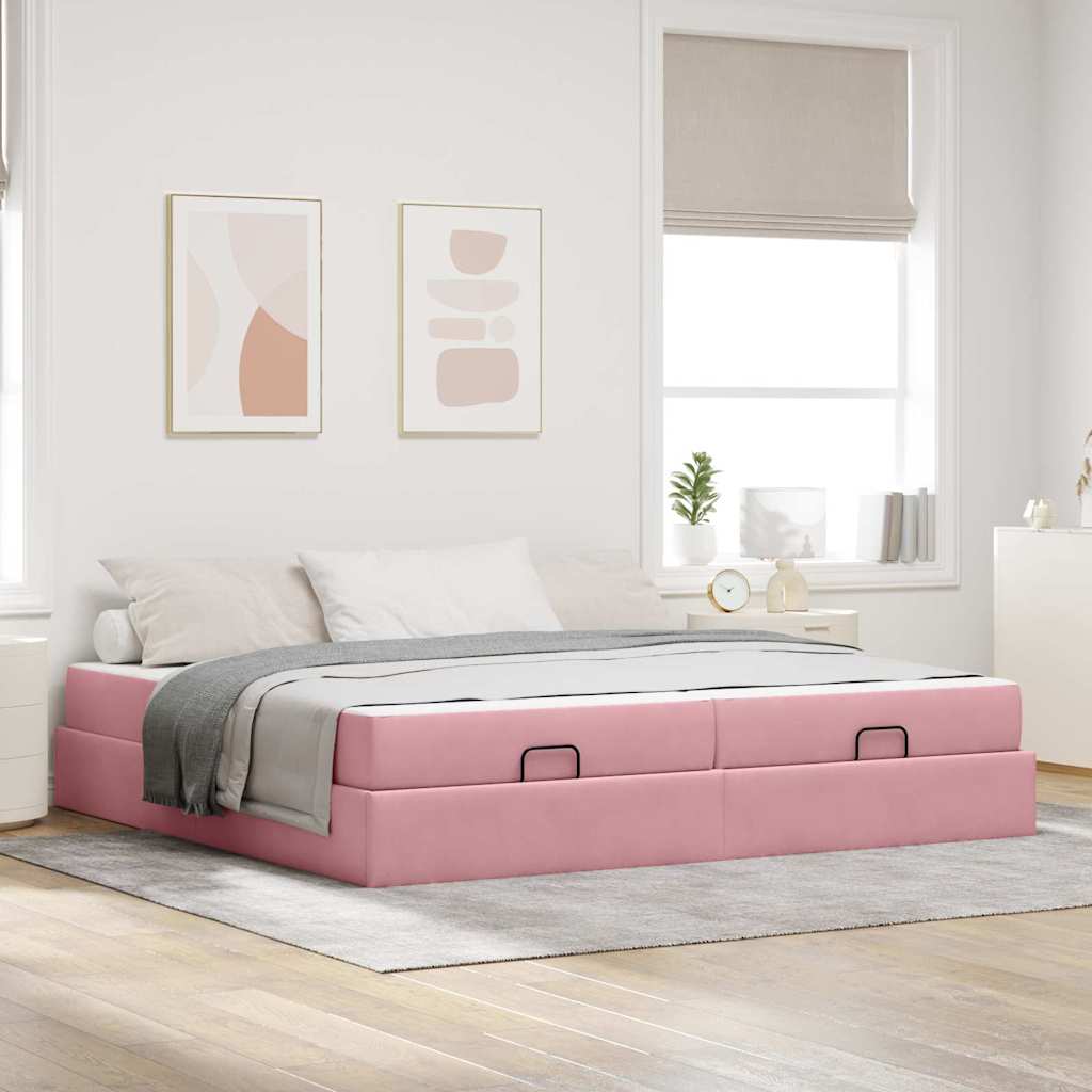 Bedframe met matras met matras 2 pcs Roze Fluweel is nu te koop bij PeponiXL, paradijselijk wonen!