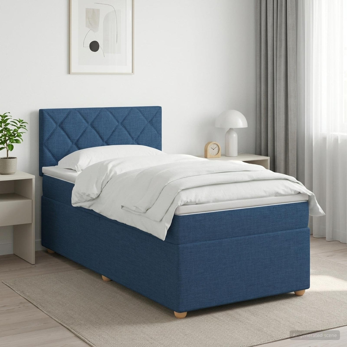 Boxspringbed met matras met hoofdeinde Blauw 90 x 190 cm Stof is nu te koop bij PeponiXL, paradijselijk wonen!