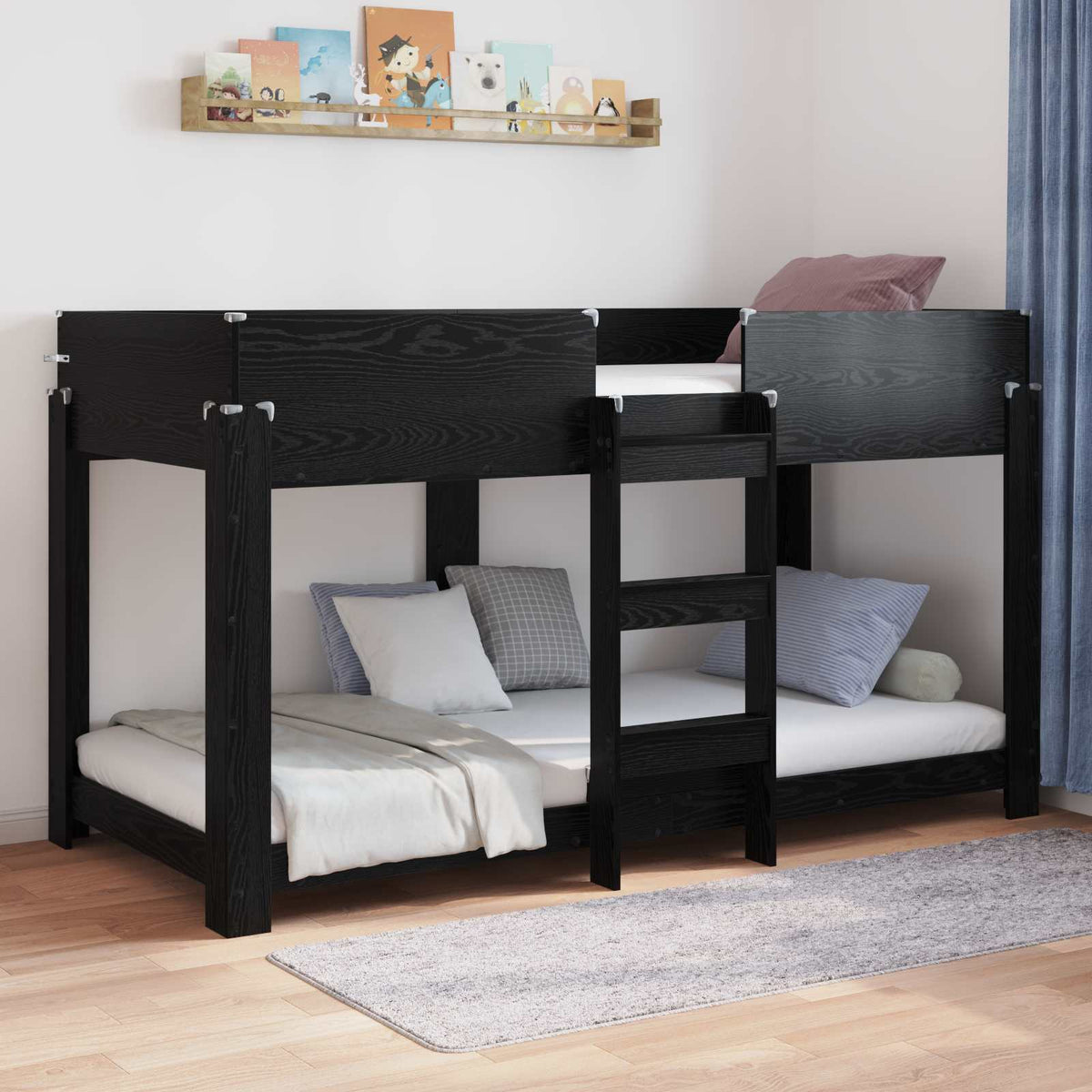 Bunk Bed voor Kinderen Zwart Eiken 80 x 200 cm Bewerkt hout is nu te koop bij PeponiXL, paradijselijk wonen!
