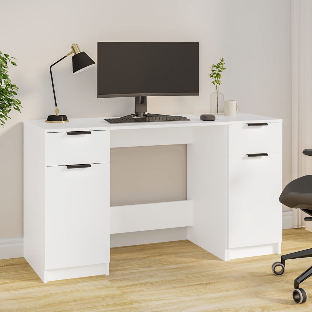 Bureau met bijzetkast bewerkt hout wit is nu te koop bij PeponiXL, paradijselijk wonen!
