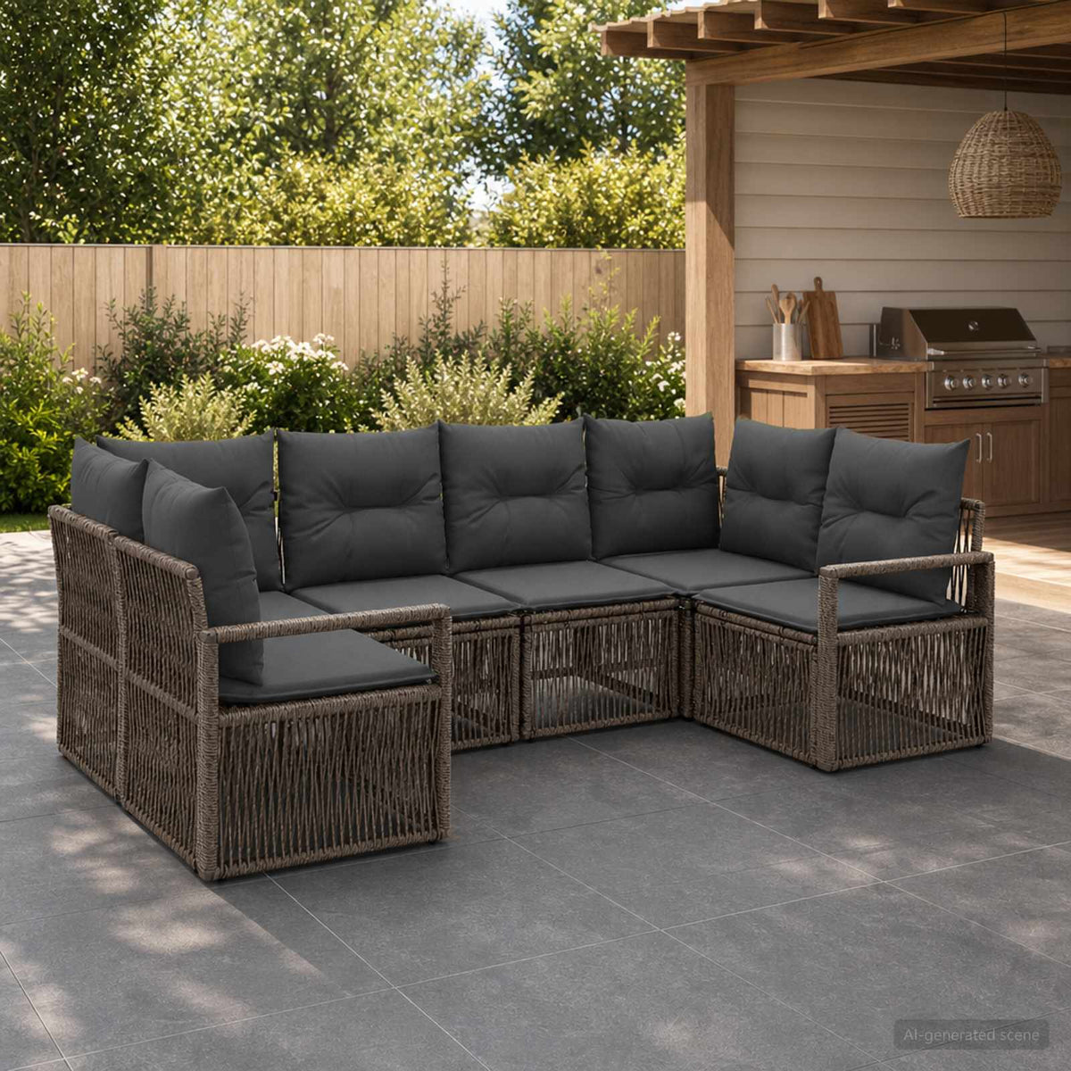 Tuinbankenset 6 st 6-Aantal zitplaatsen Grijs poly rattan is nu te koop bij PeponiXL, paradijselijk wonen!