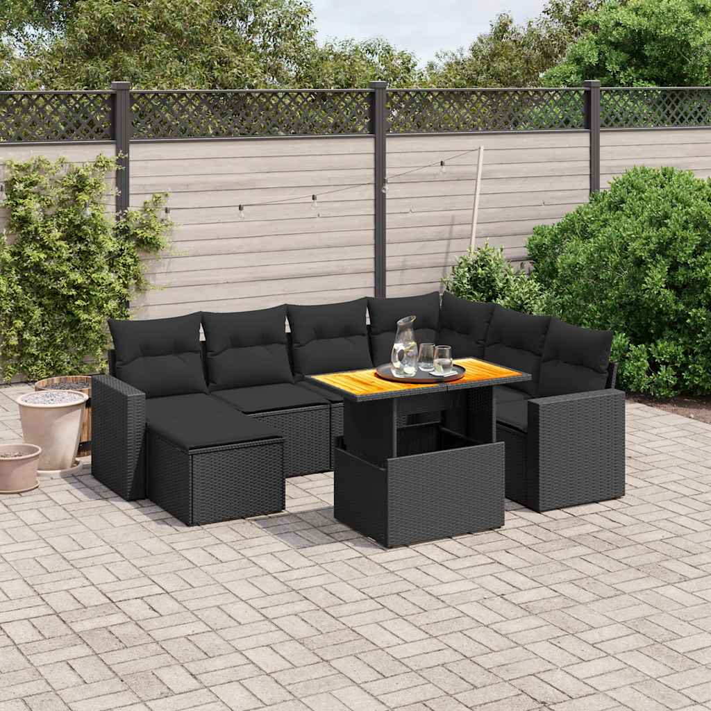 8-delige Loungeset met kussens poly rattan zwart is nu te koop bij PeponiXL, paradijselijk wonen!