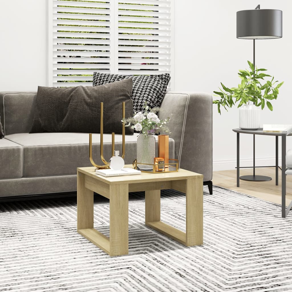 Bijzettafel 50x50x35 cm bewerkt hout sonoma eikenkleurig is nu te koop bij PeponiXL, paradijselijk wonen!