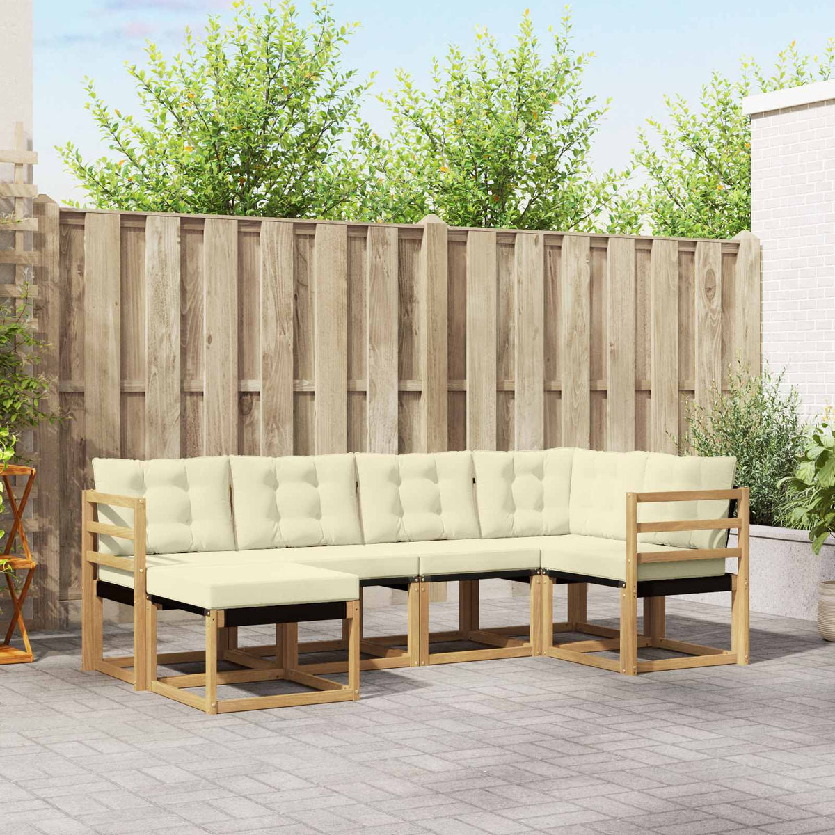 Buiten bankenset met kussen 6 pcs Wit en crèmekleurig is nu te koop bij PeponiXL, paradijselijk wonen!