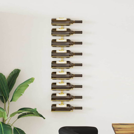 Wijnrek voor 9 flessen wandmontage ijzer goudkleurig is nu te koop bij PeponiXL, paradijselijk wonen!