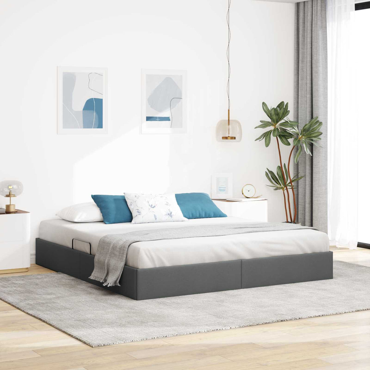 Ottoman Bedframe met opslag Donkergrijs 180 x 200 cm Stof is nu te koop bij PeponiXL, paradijselijk wonen!