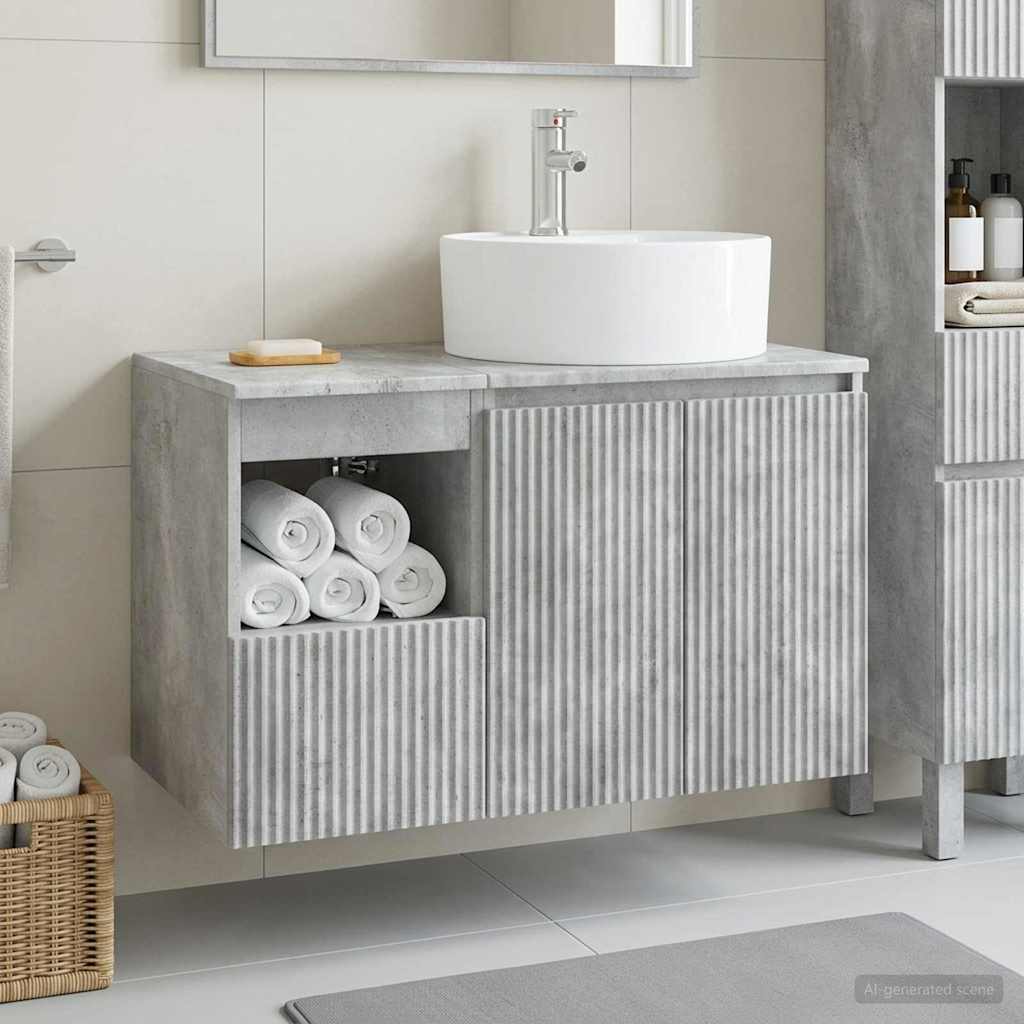 Badkamermeubelset 2 st Betongrijs Bewerkt hout is nu te koop bij PeponiXL, paradijselijk wonen!