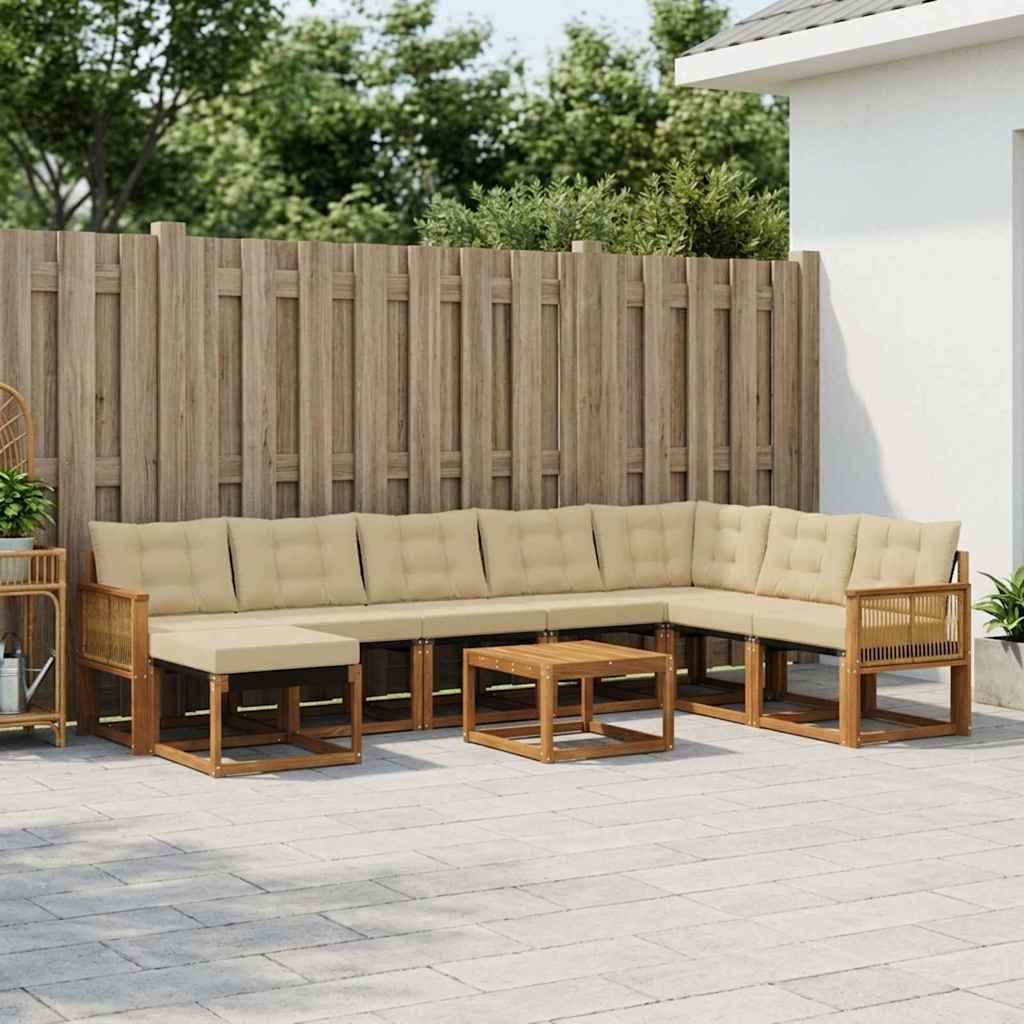Buiten bankenset met kussen 9 pcs Natuurlijk en Beige is nu te koop bij PeponiXL, paradijselijk wonen!