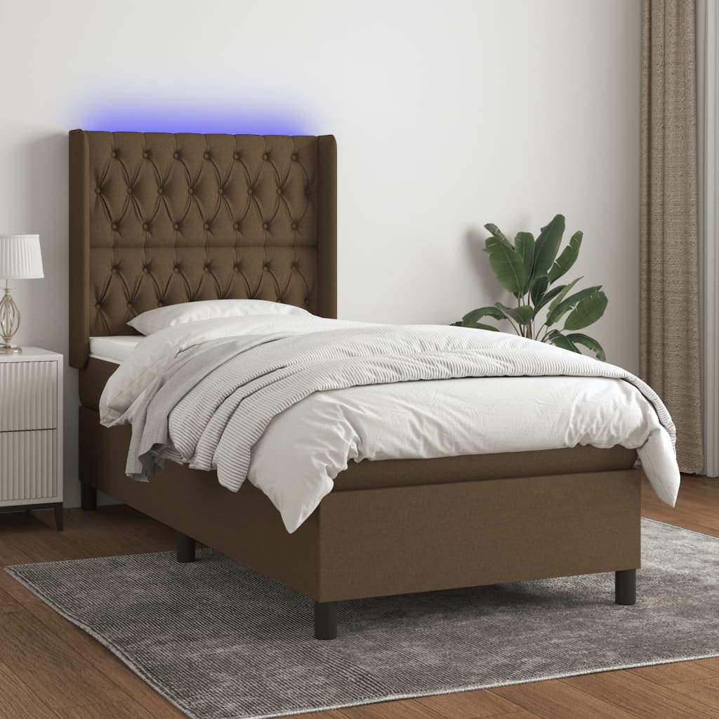 Boxspring met matras en LED stof donkerbruin 100x200 cm is nu te koop bij PeponiXL, paradijselijk wonen!