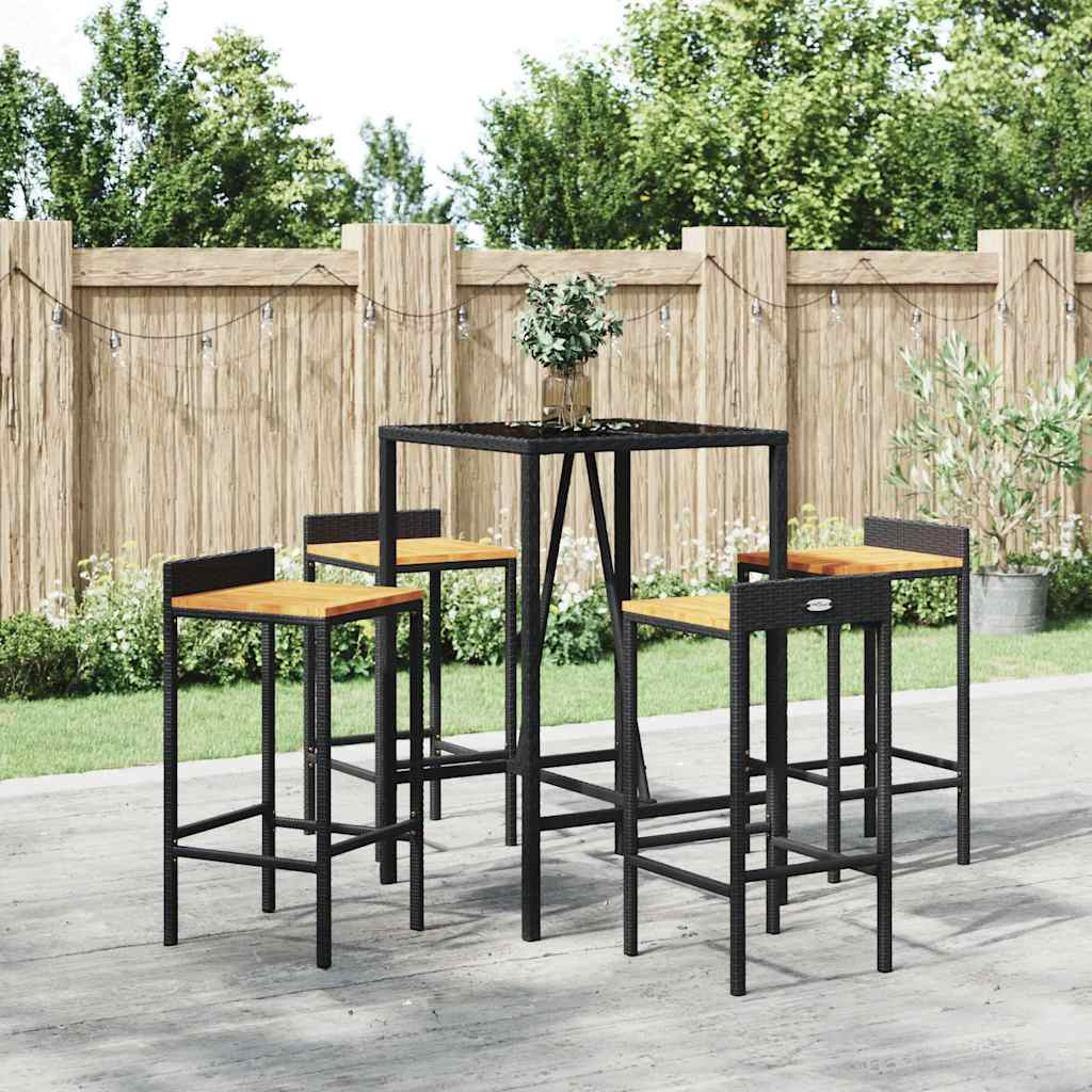 5-delige Tuinbarset poly rattan en massief acaciahout zwart is nu te koop bij PeponiXL, paradijselijk wonen!
