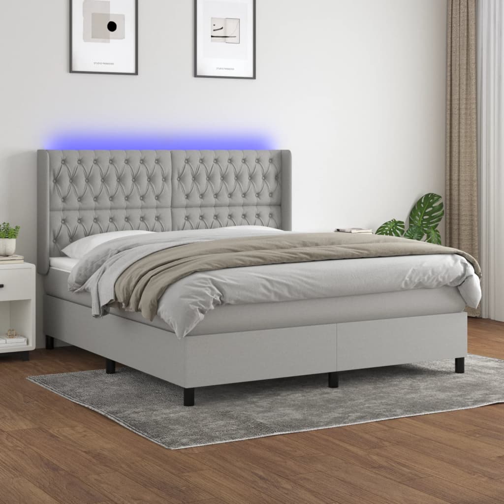 Boxspring met matras en LED stof lichtgrijs 180x200 cm is nu te koop bij PeponiXL, paradijselijk wonen!