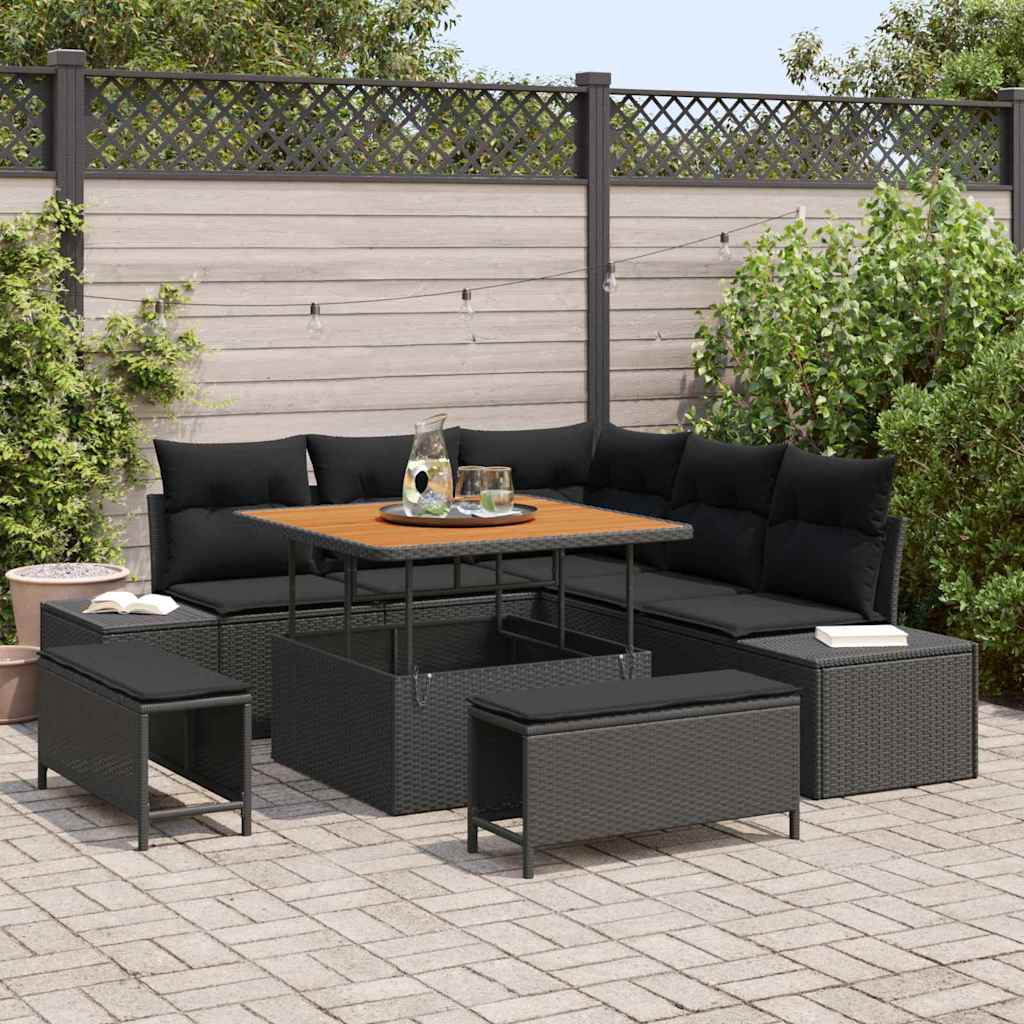 Tuinbankenset met kussen met opslag 8 pcs Zwart Poly riet is nu te koop bij PeponiXL, paradijselijk wonen!
