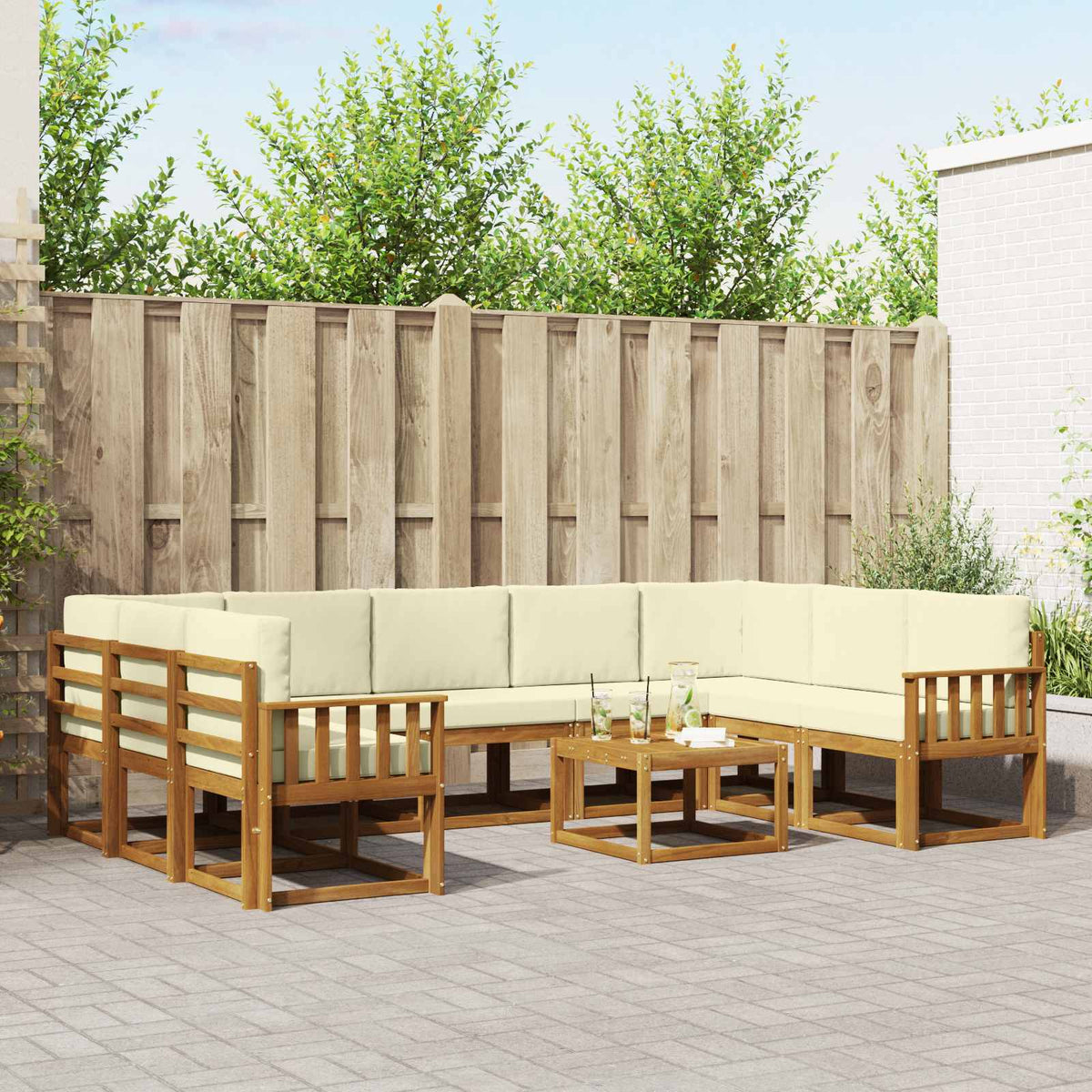 Buiten bankenset met kussen 10 pcs Natuurlijk en Crème is nu te koop bij PeponiXL, paradijselijk wonen!