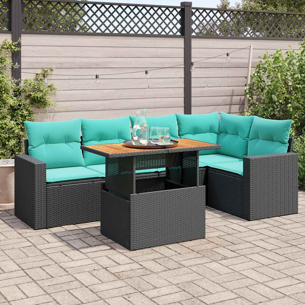 6-delige Loungeset met kussens poly rattan zwart is nu te koop bij PeponiXL, paradijselijk wonen!