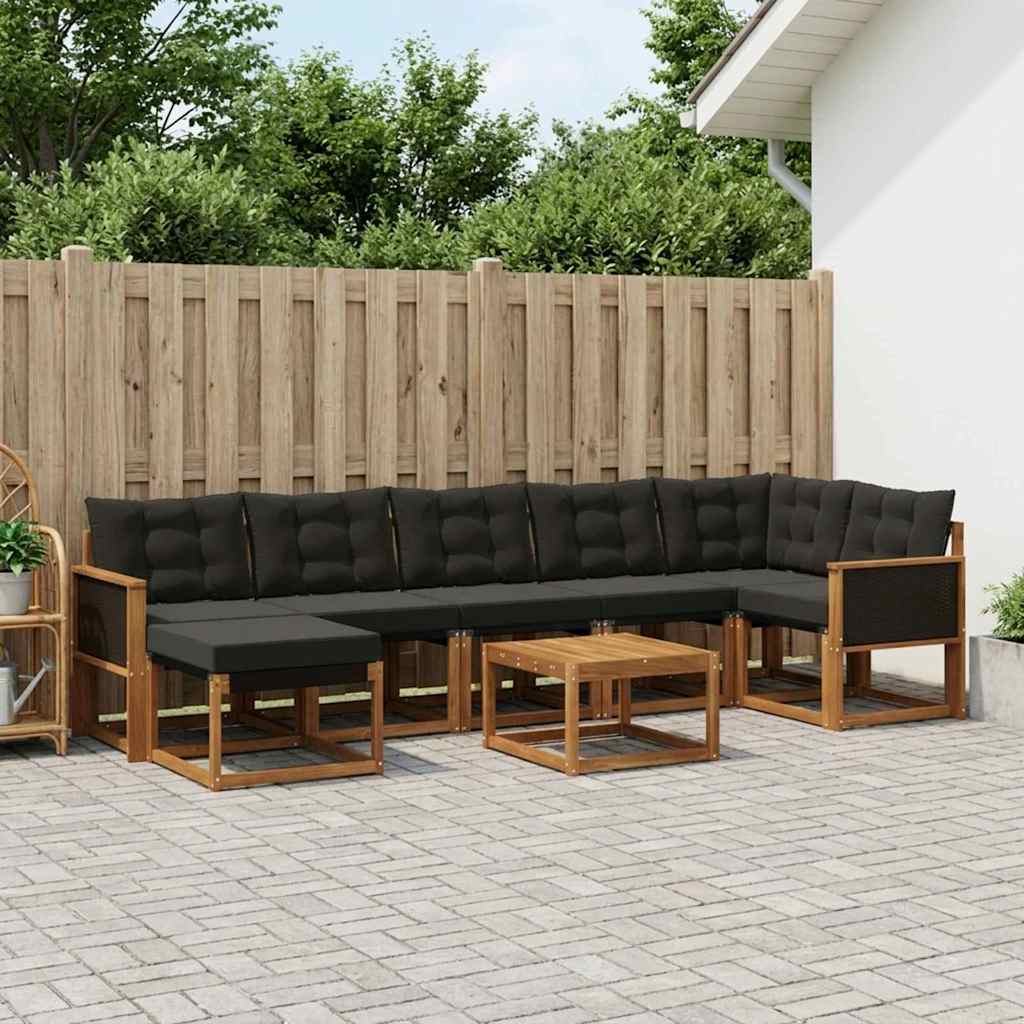 Buiten bankenset met kussen 8 pcs Naturel en Zwart is nu te koop bij PeponiXL, paradijselijk wonen!