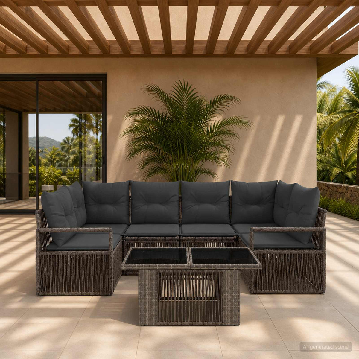 Tuinbankenset 7 st Grijs en Donkergrijs poly rattan is nu te koop bij PeponiXL, paradijselijk wonen!